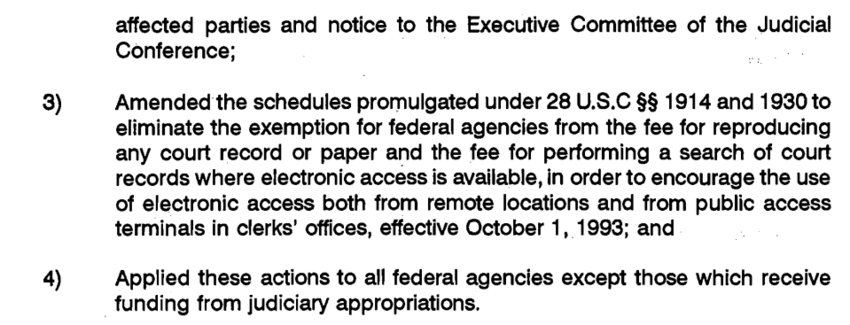 Screenshot of PACER fee changes